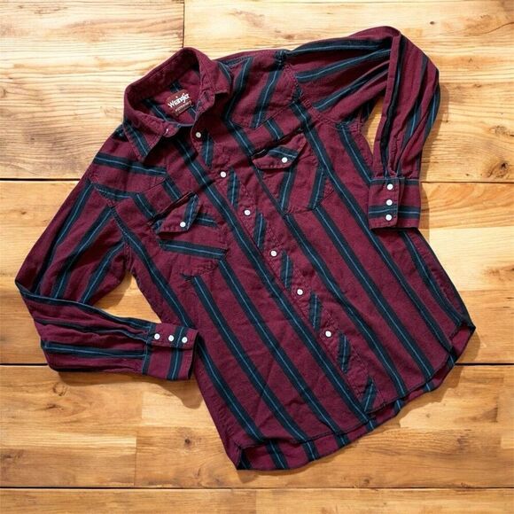 Vintage Wrangler Western Flannel Button Down Shirt Medium Red - Picture 1 of 7